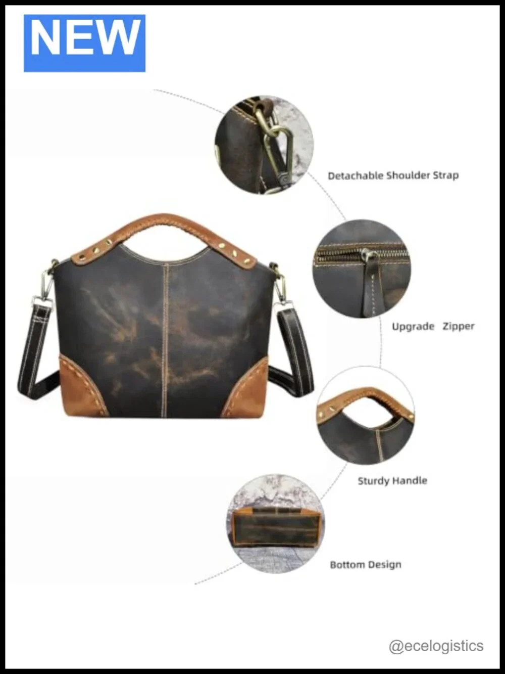 Genuine Crazy Horse Leather Satchel Handbag Crossbody Top-Handle Shoulder Bag